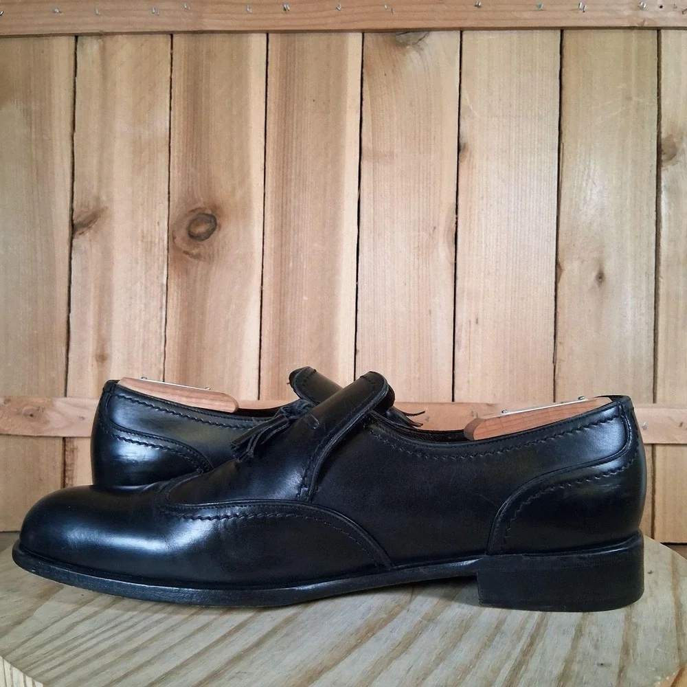 Salvatore Ferragamo Shoes Mens 8.5 D Black Leather Tassel‎ Loafers Wingtip Slip